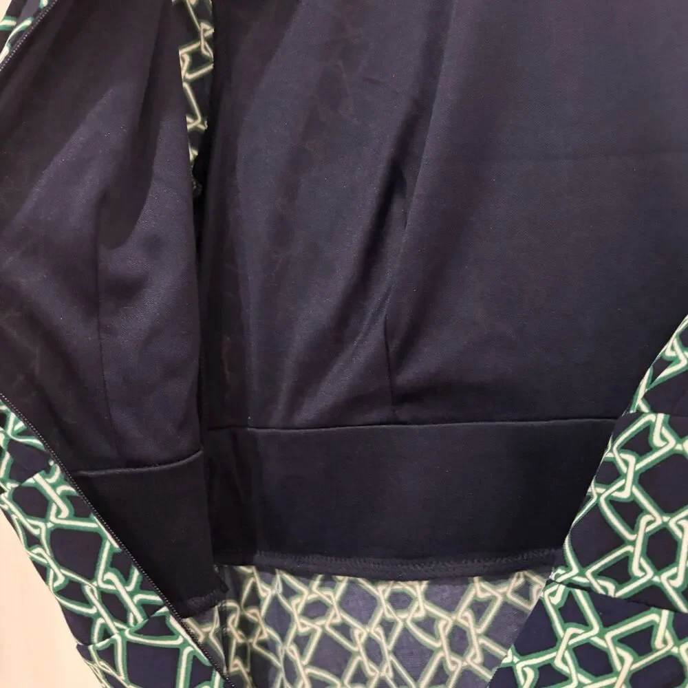 London Times Dress Women's Size 6P Petites Navy Blue Green Printed A-Line NWT - Picture 7 of 12